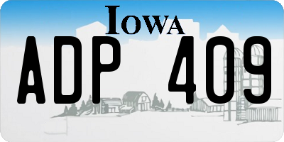 IA license plate ADP409