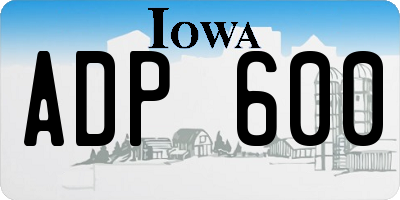 IA license plate ADP600