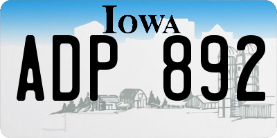 IA license plate ADP892