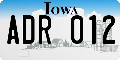 IA license plate ADR012