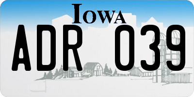 IA license plate ADR039