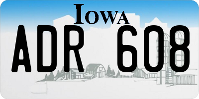 IA license plate ADR608