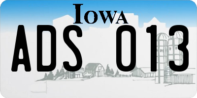IA license plate ADS013