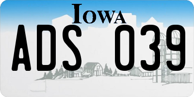 IA license plate ADS039