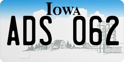 IA license plate ADS062
