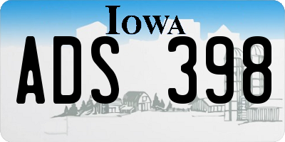 IA license plate ADS398
