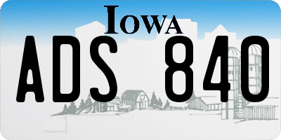IA license plate ADS840