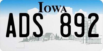 IA license plate ADS892