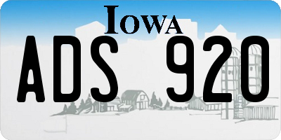 IA license plate ADS920