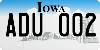 IA license plate ADU002