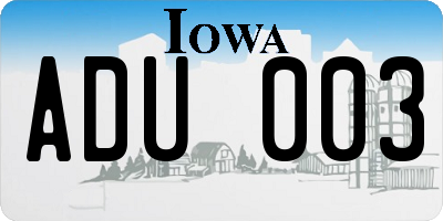 IA license plate ADU003
