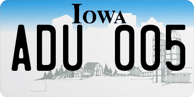 IA license plate ADU005