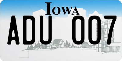 IA license plate ADU007