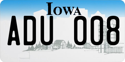 IA license plate ADU008
