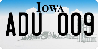 IA license plate ADU009