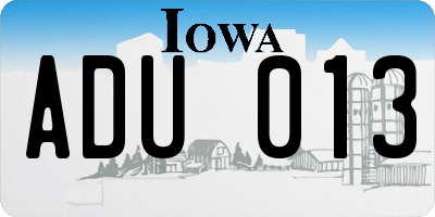 IA license plate ADU013