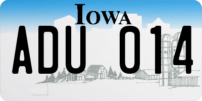 IA license plate ADU014