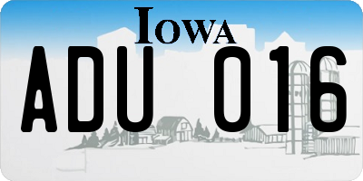 IA license plate ADU016
