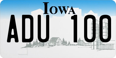 IA license plate ADU100