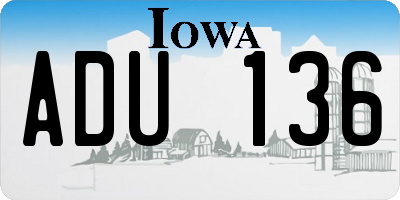 IA license plate ADU136