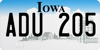 IA license plate ADU205