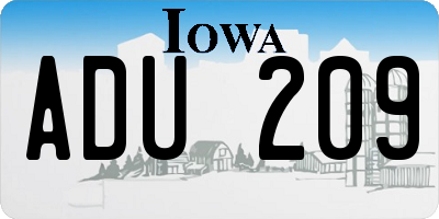 IA license plate ADU209