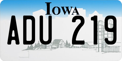 IA license plate ADU219