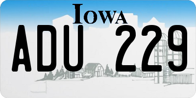 IA license plate ADU229