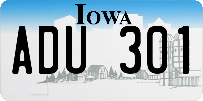 IA license plate ADU301
