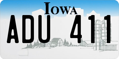 IA license plate ADU411
