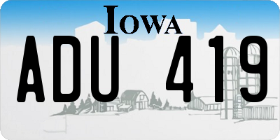 IA license plate ADU419