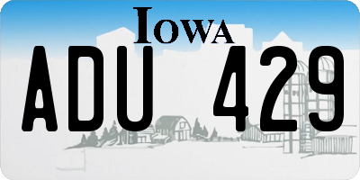 IA license plate ADU429