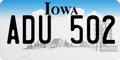 IA license plate ADU502