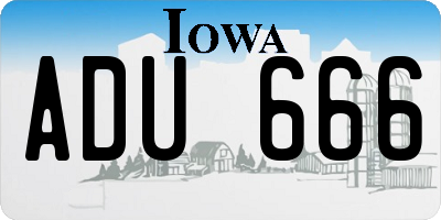 IA license plate ADU666