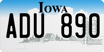 IA license plate ADU890