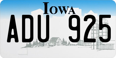 IA license plate ADU925