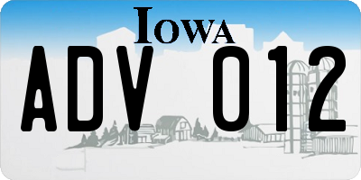 IA license plate ADV012
