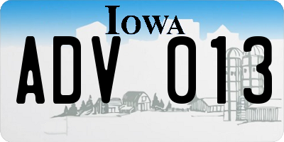 IA license plate ADV013