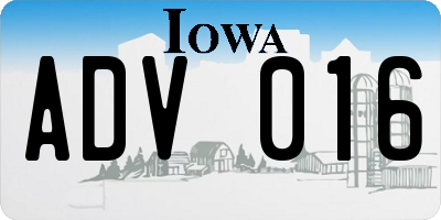 IA license plate ADV016