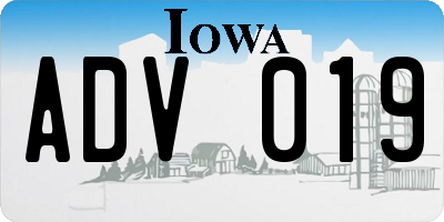 IA license plate ADV019
