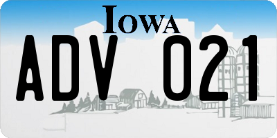 IA license plate ADV021