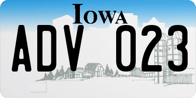 IA license plate ADV023