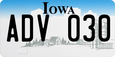 IA license plate ADV030