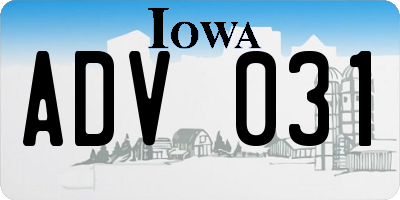 IA license plate ADV031