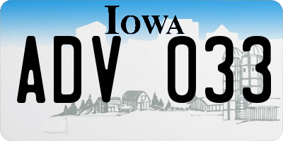 IA license plate ADV033