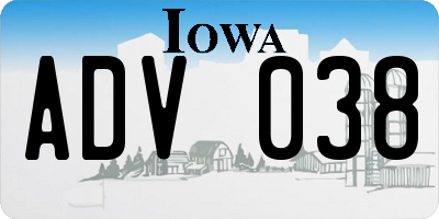 IA license plate ADV038