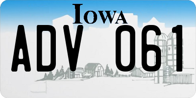 IA license plate ADV061