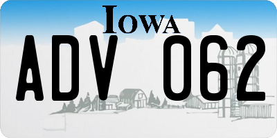 IA license plate ADV062