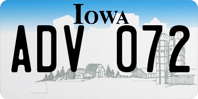 IA license plate ADV072