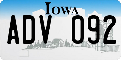 IA license plate ADV092